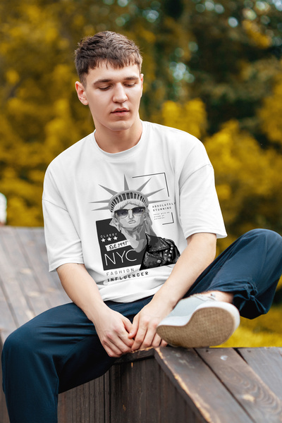 MYADA Tricou oversize imprimat cu Statuia Libertății NYC