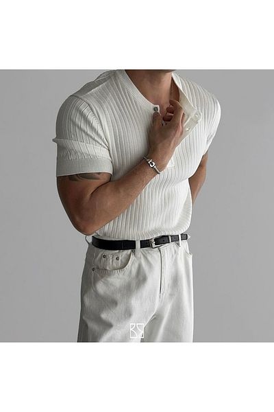 Tarz Cool Ανδρικό πλεκτό μπλουζάκι Hakim Collar - με κουμπιά