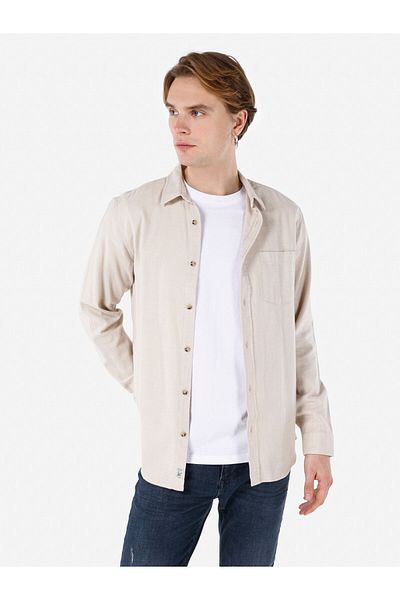 Colin's Cămașă Regular Fit Buzunar cu rever Bej Cămașă cu mânecă lungă pentru bărbați Cl 1067015