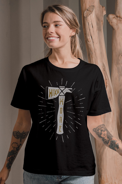 MYADA Hike More Written Balta Štampano Oversize kroj T-Shirt