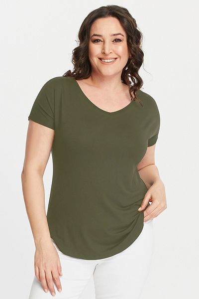 Curvy Trend Plus Size Wide V-Neck Short Sleeve Oval Slit Blouse