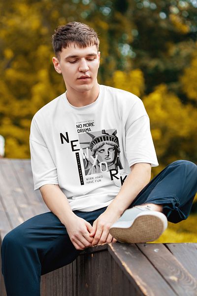 MYADA New York No More Drama Written Statue of Liberty Printed Oversize T-shirt