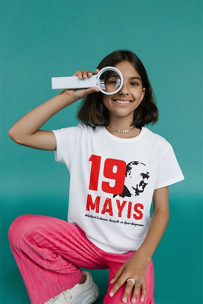 MYADA 19 mai Tricou pentru fete supradimensionat cu siluetă și logo Ataturk