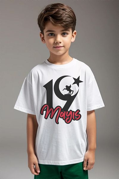 MYADA 19 mai, scris de mână, stea lunii, detaliată 19 mai, tricou special supradimensionat pentru băiat