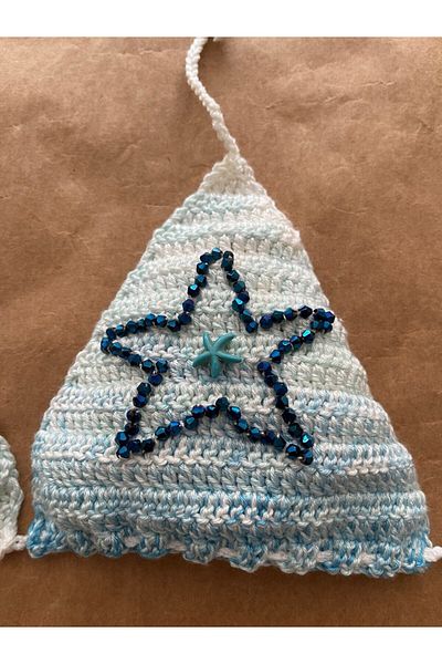 scyllastore Oceania Special Design White Blue Bikini Set with Shiny Stones and Stars Figures