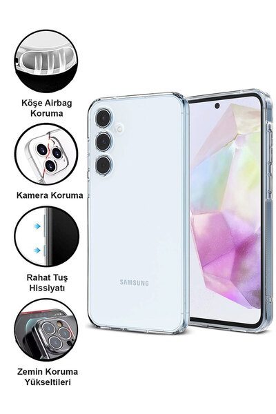 CEPSTOK Samsung Galaxy A35 Kılıf Şeffaf Kamera Korumalı Tıpalı Yumuşak Silikon