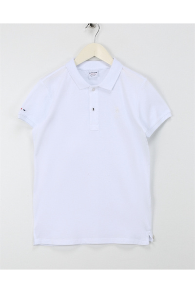 U.S. Polo Assn. US Polo Assn. تي شيرت للأولاد بياقة بولو بيضاء بدون جيوب TP01...