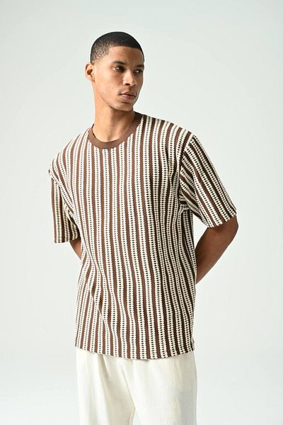 İLKCET MODA Πλεκτό ριγέ μπλουζάκι Oversize