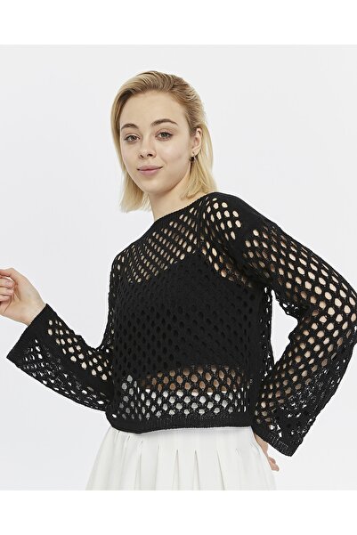 KNİTİCAL TEKSTİL Bolero Knit Krem Crop Bluz Ajurlu Triko Örme