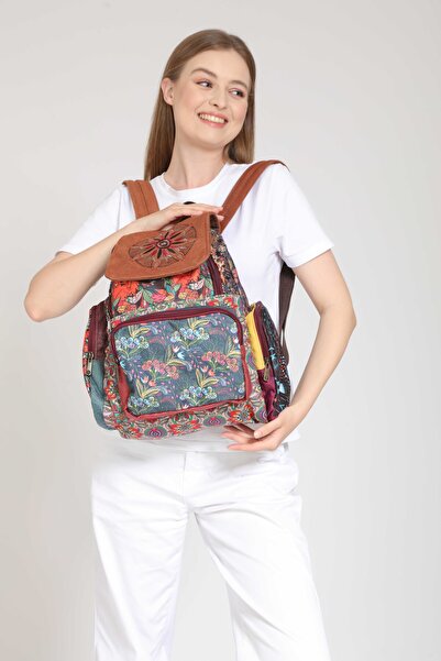 Street Bag Patchwork Tasarım Etnik Otantik Bohem Sırt Çantası Günlük Seyahat Kullanım Parçalı Desen