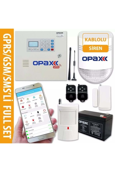 OPAX Gprs Alarm Paneli & Bgr-10 Kablolu Sirenli Full Set Akü Dahil (1 YIL AHM...