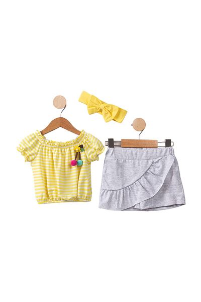 LANUGO Baby Girl Summer Top and Bottom Set 100% Cotton Shorts T-Shirt Bandana