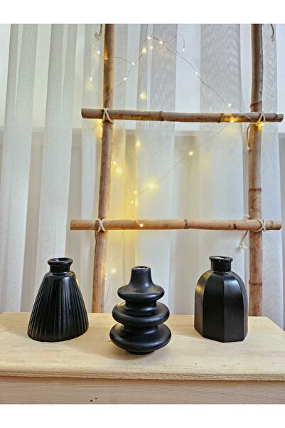 DNZ DEKOR Siyah 10 Cm Minimal Vazo Seti & 3Lü Dekoratif Vazo