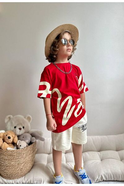 Jolly Kids Boy's Printed Text Combed Cotton Shorts Set