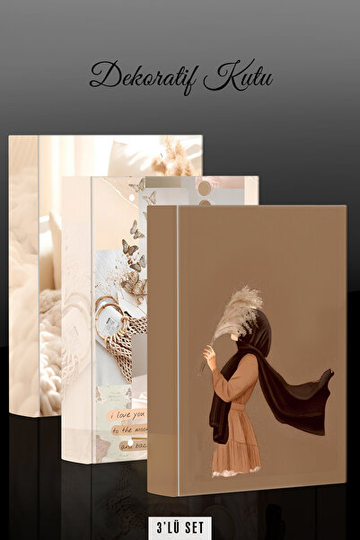 yhfoto 3 Adet Dekoratif Kutu - Nisa - Soft Tasarımlı Dekor Kitap Kutu - Book box