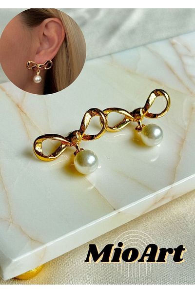 MioArt Women's Trend Bow Pearl Earrings