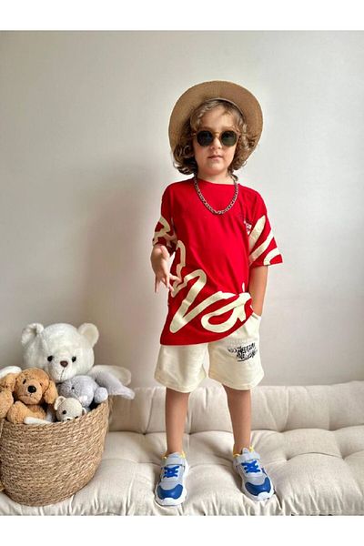 Jolly Kids Boy's Printed Text Combed Cotton Shorts Set