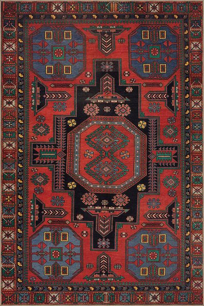 Rugs Modern Halı سجادة زخرفية عتيقة منقوشة باللون الأحمر والأسود تحت عنوان تق...