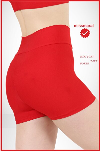 missmaral Kadın Kırmızı Yüksek Bel Toparlayıcı İç Göstermeyen Boxer Şort – Deniz, Havuz & Günlük Kullanım İçin