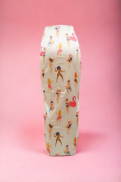 pistore Cream Dancing Girls Flamingo Print Long Pareo Satin Women's Beach Dress New Season