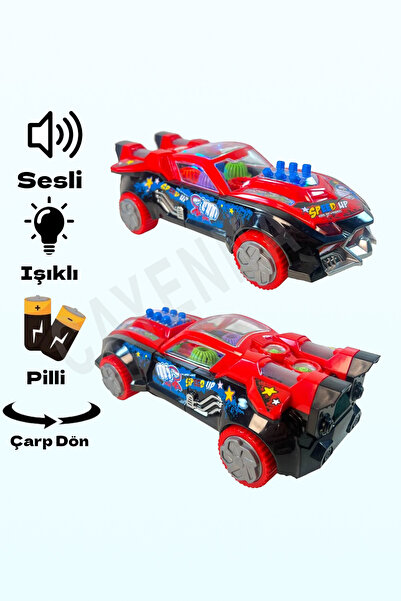 cayenna Kırmızı Pilli Işıklı Müzikli Çarp Dön Yarış Arabası 20 cm
