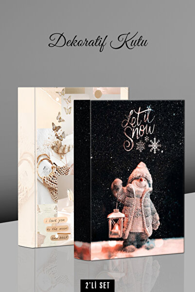 bymat 2 Adet Dekoratif Kutu - Kardan Adam Krem Soft Kutu Tasarımlı Kitap Kutu...