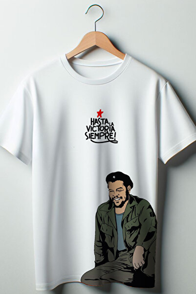 Vordevia Tricou alb oversize cu decolteu rotund cu imprimeu Che