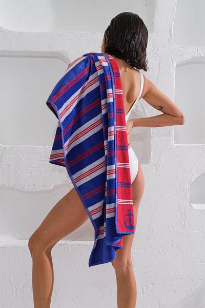 Homelover منشفة شاطئ البحر قطن 100% مخططة للشاطئ 75x150