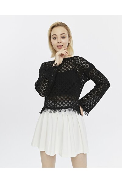 KNİTİCAL TEKSTİL Bolero shams  Krem Crop Bluz Ajurlu Triko Örme
