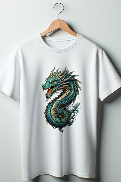 Vordevia Dragon Printed Oversize Crew Neck Bela majica