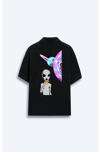 Darkia Ανδρικό υπερμεγέθη μαύρο μπλουζάκι - Alien Alien Printed, Polo Collar, Διπλής Όψης