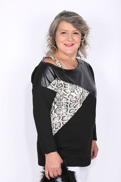 Hitit Butik Black Faux Snakeskin Design Blouse