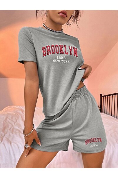 over head oh Set de tricou cu pantaloni scurți supradimensionați, gri Brookly...