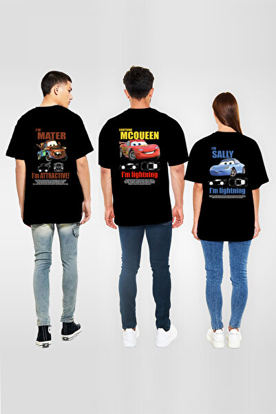 macklin Unisex Şimşek McQueen, Mater ve Sally SIRT Baskılı Arkadaş Çift Kombi...