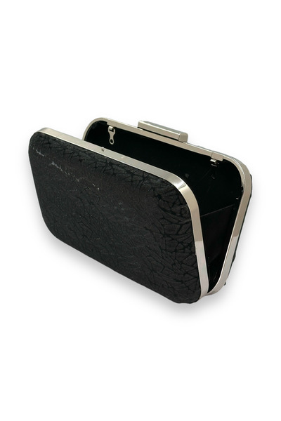 Biçanta Black Color Pearl Handle Laser Patterned Evening Bag Evening Bag Chain Strap Portfolio Clutch
