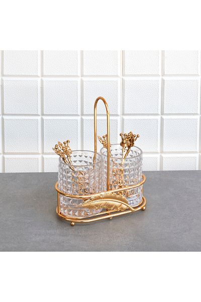 Hinora Σειρά Leaf - Σετ 2 γυάλινα μαχαιροπήρουνα 19x10x23cm