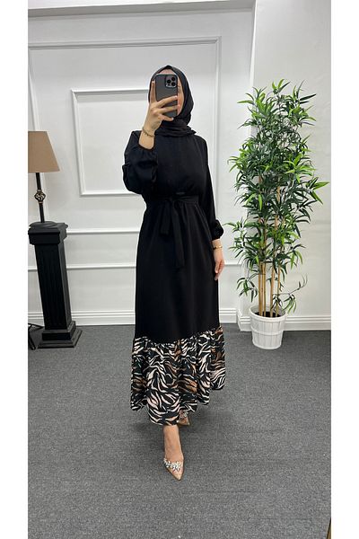 Nisa Nalbantoğlu Μαύρο κρεπ κομψό φόρεμα Hijab