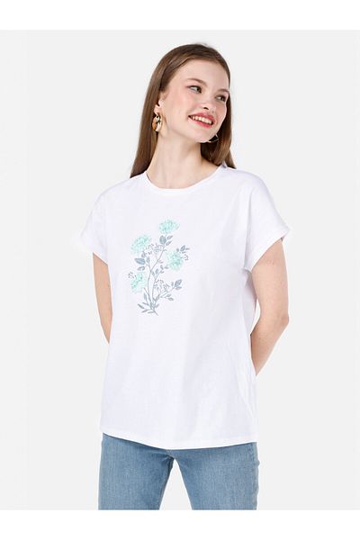 Colin's Tricou alb de damă cu mânecă scurtă