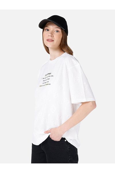 Colin's Tricou cu mânecă scurtă pentru femei, alb, cu imprimeu, cu decolteu normal, Cl 1068434