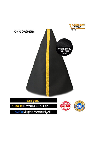 AutoAll Smart Roadster (2003-2005) Compatible Black Leather Special Design Yellow Stripe Sports Stitching Gear Shift Gaiter