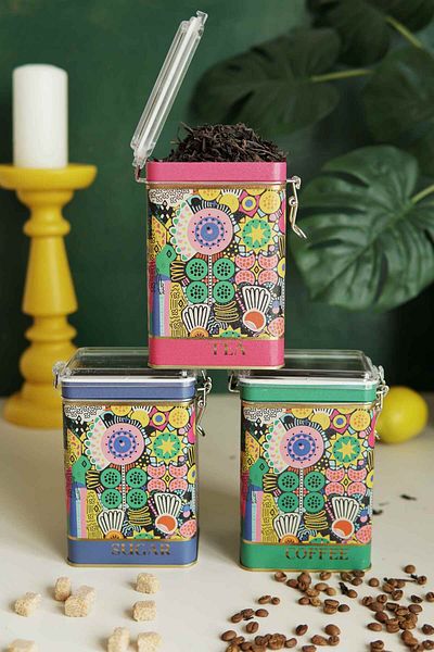 EVLE Rectangular Lockable Storage Container 7.5 x 10 x 15 cm, Set of 3, Sunflower