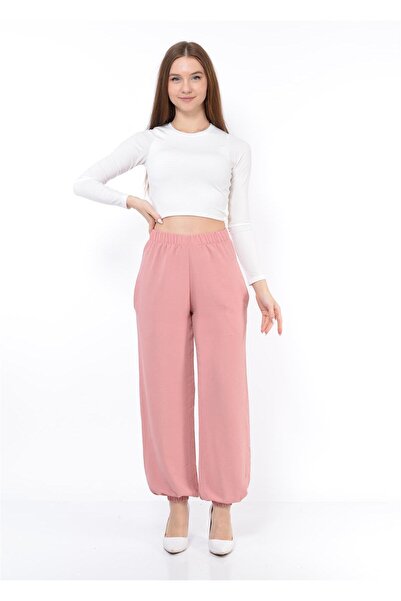 Nuseel بنطلون شالوار نسائي بخصر مطاطي وردي فاتح