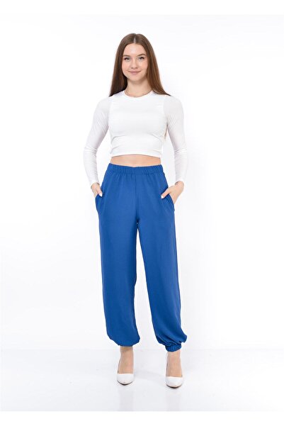 Nuseel بنطلون شالوار نسائي بخصر مطاطي باللون الأزرق