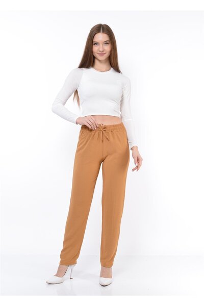 Nuseel Γυναικείο παντελόνι Aerobin με ελαστική μέση καφέ
