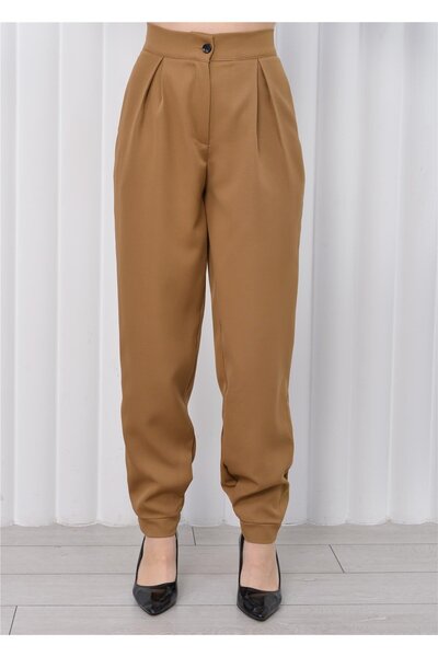 Nuseel Women's Cuff Leg High Waist Trousers Brown