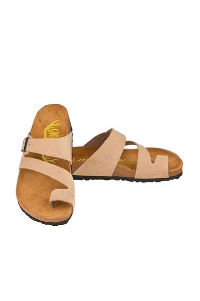 Moosefield Genuine Leather Beige Women's Slippers