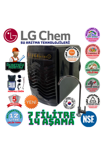 LG Chem GOLD PLUS SİYAH POMPALI ÜCRETSİZ MONTAJ 12 LT. 7 FİLİTRE 14 AŞAMA SU ...