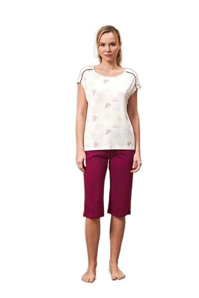 PJS Set pijama capri roșu claret pentru femei 25145