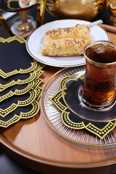 vipceyiz Black Plain Patterned Coffee Side Serving Napkin (6 pieces)