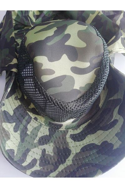 İLHANLAR Camouflage Mesh Neck Protected Fedora Hat Light Green